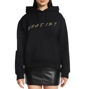 NWT THE KOOPLES Women’s Hoodie  Black Leopard What Is‎ Graphic Sweatshirt Size M